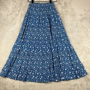 Nashalyly Floral Maxi Skirt Blue White Tiered Womens Size Small